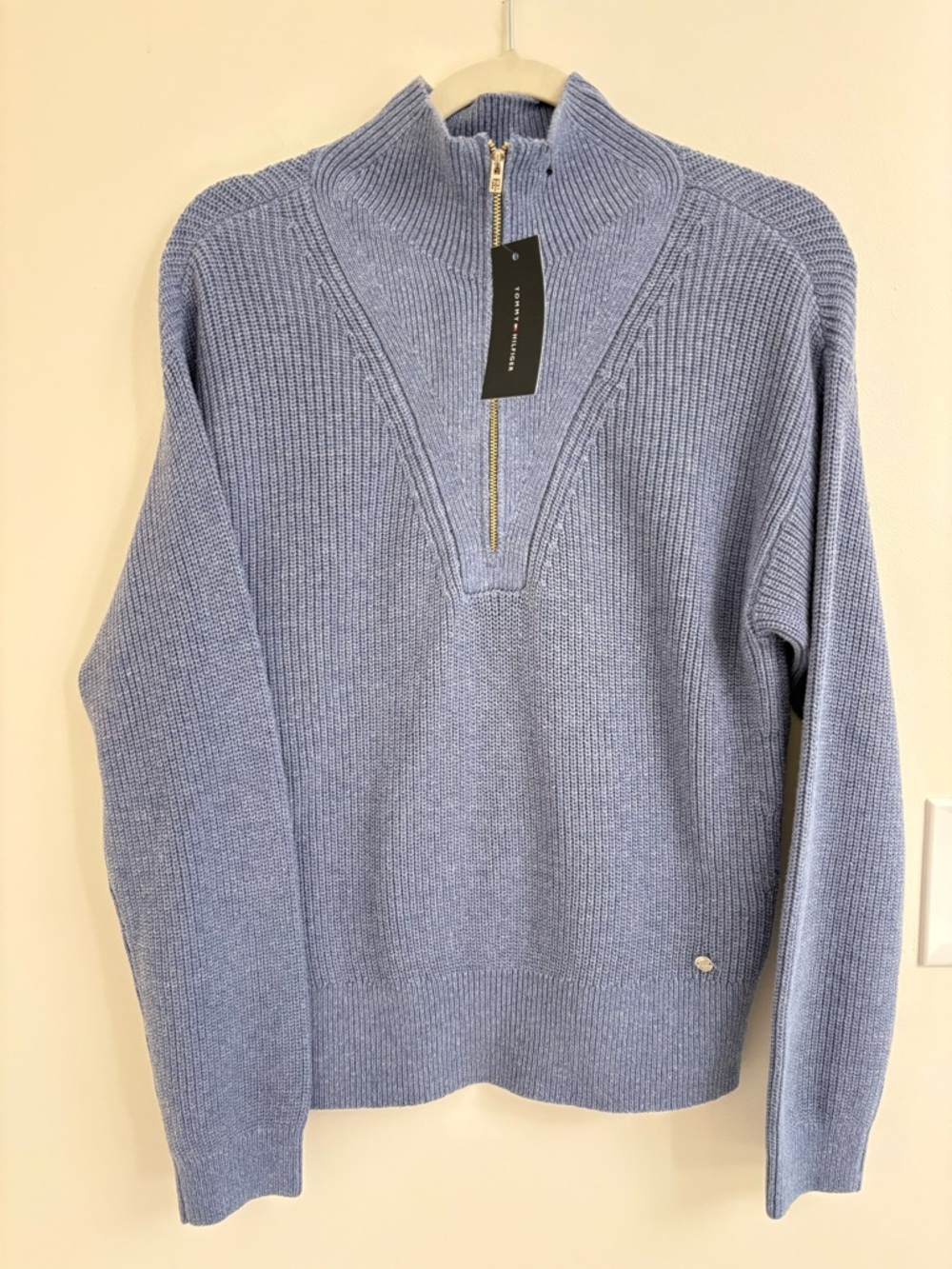 Tommy Hilfiger Half Zip Ribbed chunky Knit Sweater M NWT Vessel Blue preppy luxe